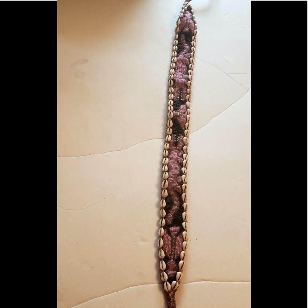 Pink and black beaded cowrie shell belt with tie